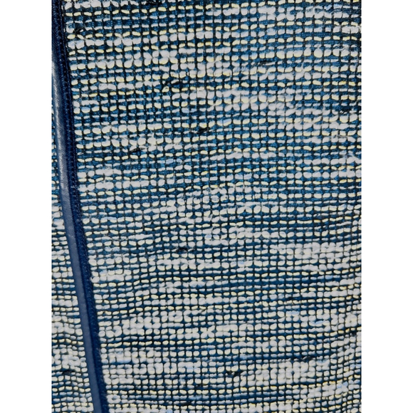 Lafayette 148 New York Woman’s Blazer Blue White Jacket, Size L Leather Trim - Picture 9 of 16